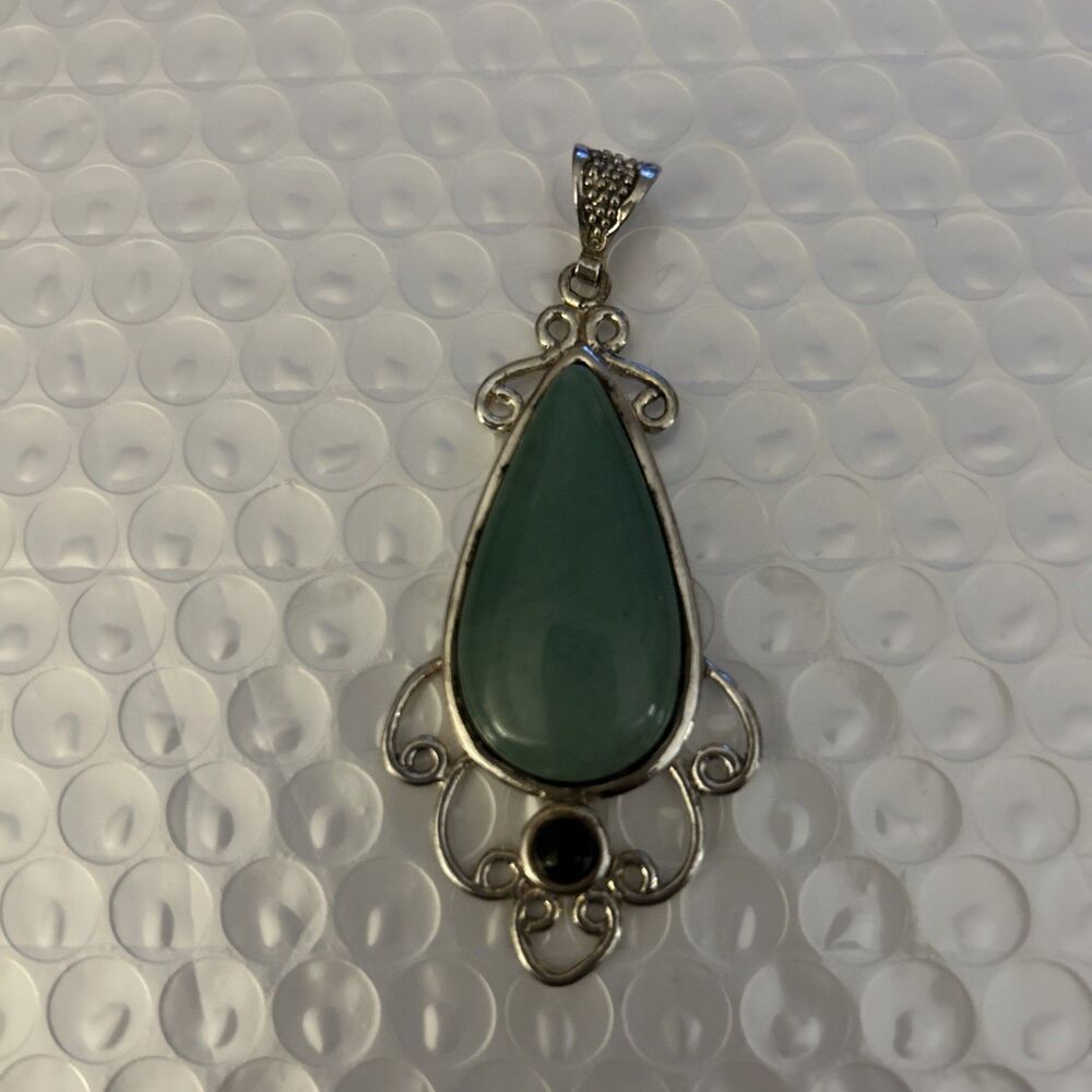 Vintage 3 Inch Sterling Silver Pendant -  Chalcedony And Onyx Stones